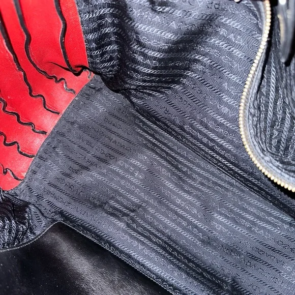 Prada Bibliothèque Leather Tote Black and Red 2-way Shoulder Bag - Picture 9 of 13
